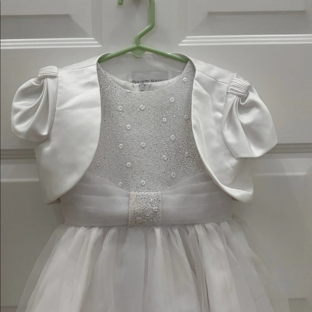 Tip Top White Flower Girl Dress with Subtle Rhinestones & Bolera. Size 2 Toddler - Picture 2 of 12